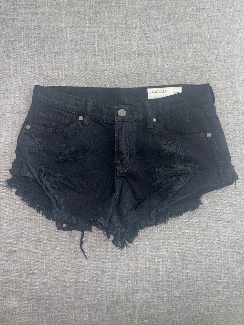 pistola Black Distressed Cutoff Denim Shorts